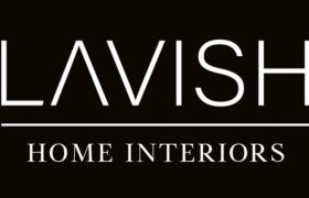 lavish_ Black background with the word "lavish" in large white letters at the top, and "home interiors" in smaller white letters below.