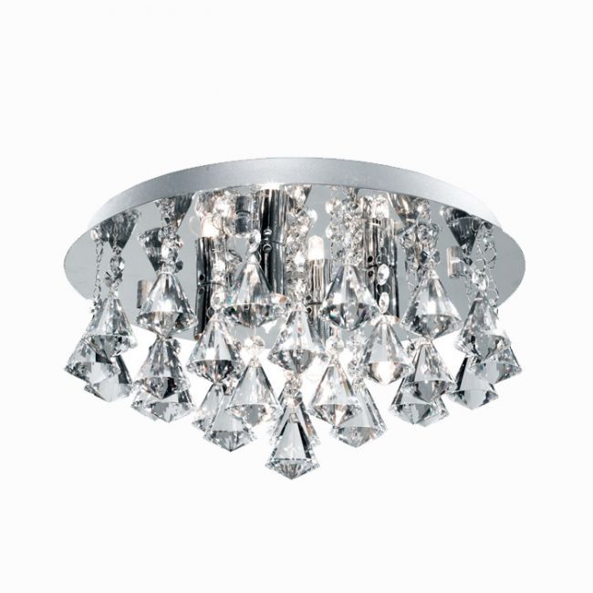 lavish_ Hanna chrome 4 light, semi-flush fitting with crystal drops (IP44) with modern design mounted on a ceiling, perfect for enhancing your home decor.