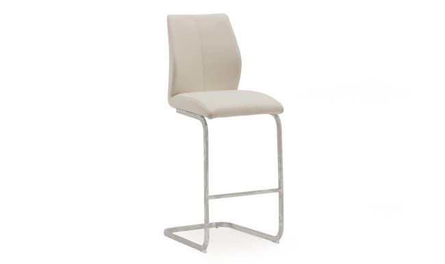 lavish_ Modern beige bar stool with a high backrest and a metal frame, perfect for interior design enthusiasts looking to elevate their home decor.