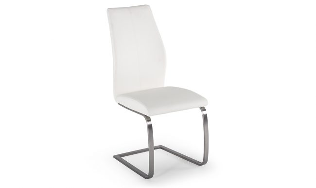 lavish_ Modern white chair with a chrome cantilever base on a white background, perfect for home decor.
