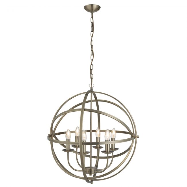 lavish_ Spherical cage-style chandelier with exposed bulbs, perfect for home decor.