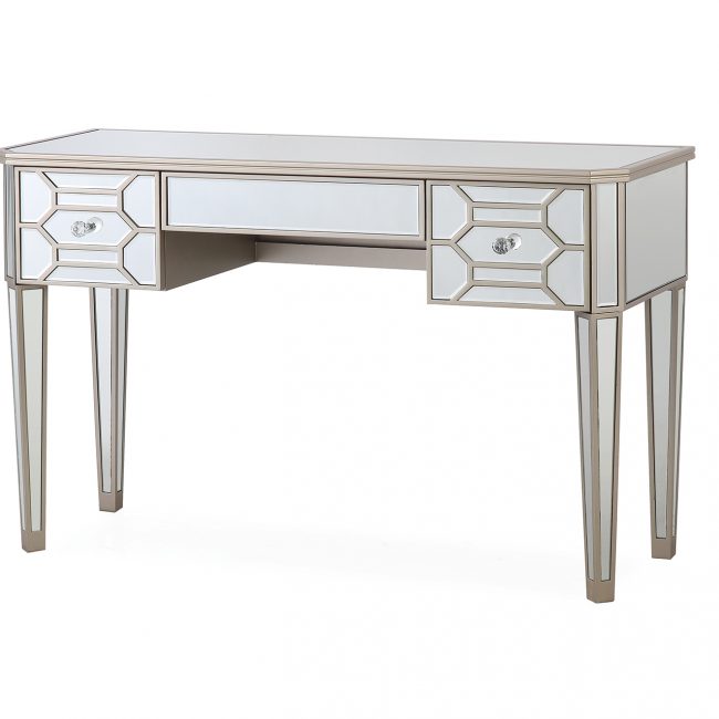 lavish_ Mirrored Rosa dressing table with tapered legs and two drawers, perfect for southport interior design.