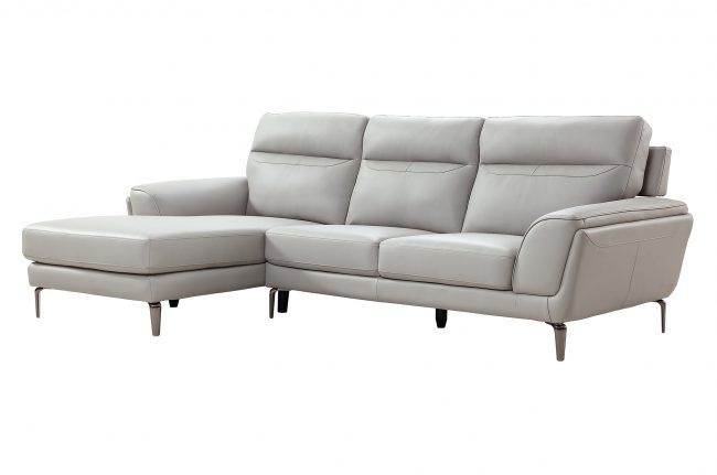 lavish_ A modern Vitalia corner sofa (LHF) with a chaise lounge and metal legs, perfect for Southport home decor.