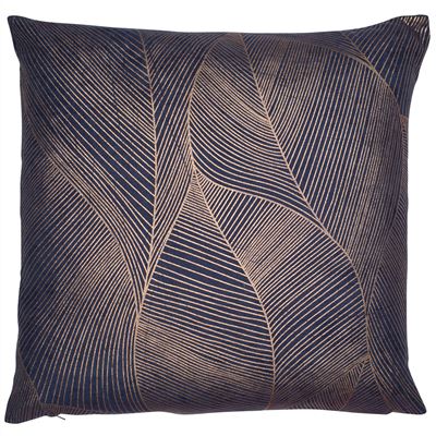lavish_ Sentence with product name: Venus Cushion with abstract wavy line pattern in blue and gold colors, perfect for Southport home decor.
