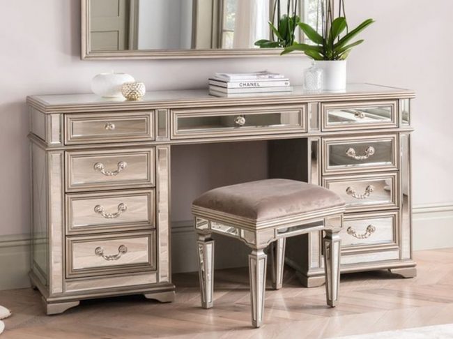 lavish_ Jessica Dressing Table Large with matching stool in a chic Southport home decor interior.