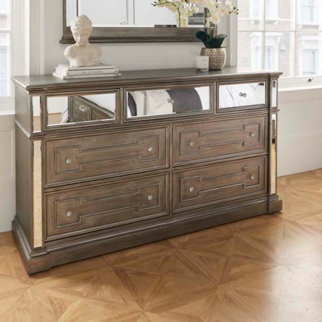 lavish_ Ophelia Dressing Chest with mirror accents in a bright Southport room, an ideal piece of furniture for interior design.