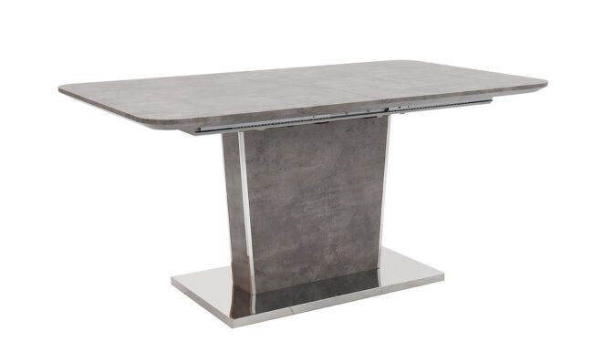 lavish_ Beppe Extending Dining Table 120-160cm designed for interior design enthusiasts, with a concrete-like finish and a stainless steel base, perfect as home decor furniture.