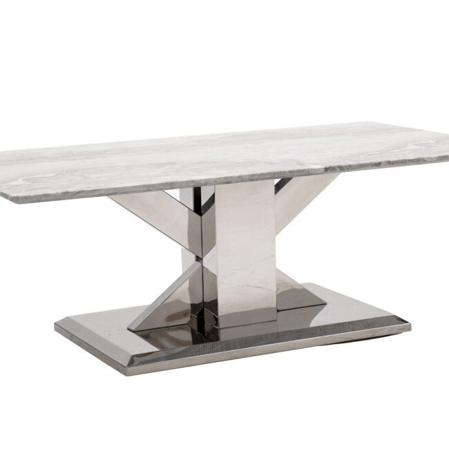 lavish_ Modern Tremmen Coffee Table - Milan Grey with a reflective chrome base, perfect for Southport home decor.