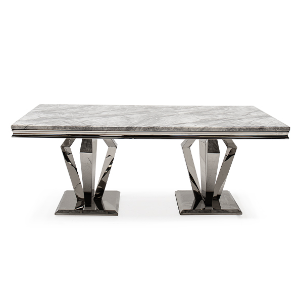 lavish_ A Arturo 160cm marble dining table with two metal legs, perfect for home decor.