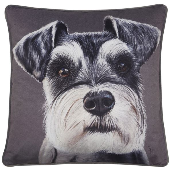 lavish_ Benny Cushion with an illustration of a schnauzer dog's face, perfect for Southport home decor.