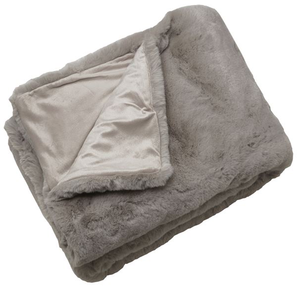 lavish_ A plush gray Rapture Grey Throw with a lighter, soft lining folded neatly on a white background.