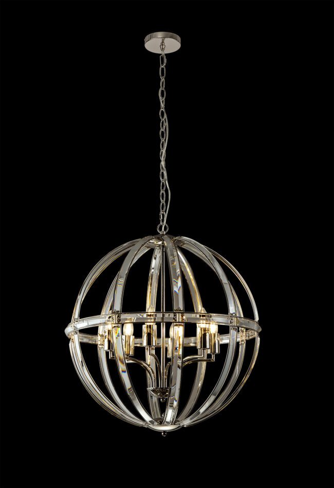 lavish_ Edwardian Large Round Pendant Light with exposed bulbs hanging from a chain against a black background, perfect for Southport home decor.