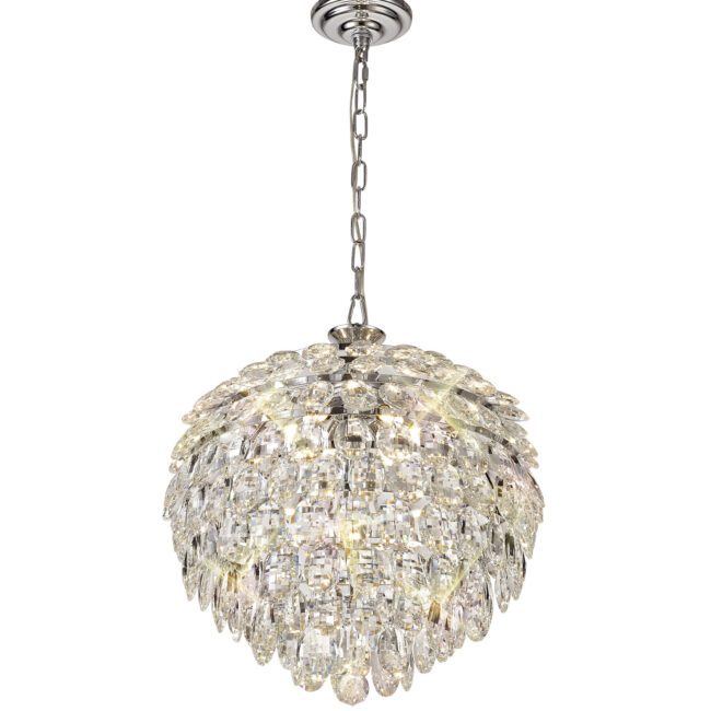 lavish_ Mayfair Crystal 6 Light Pendant with pendant lights hanging from a chain, perfect for Southport home decor.