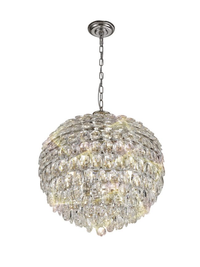 lavish_ Mayfair Crystal 9 Light Pendant with a silver chain, featuring multiple layers of glass crystals, perfect for southport home decor.