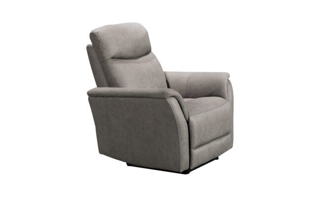 lavish_ Gray upholstered recliner chair, a piece of furniture, isolated on a white background.