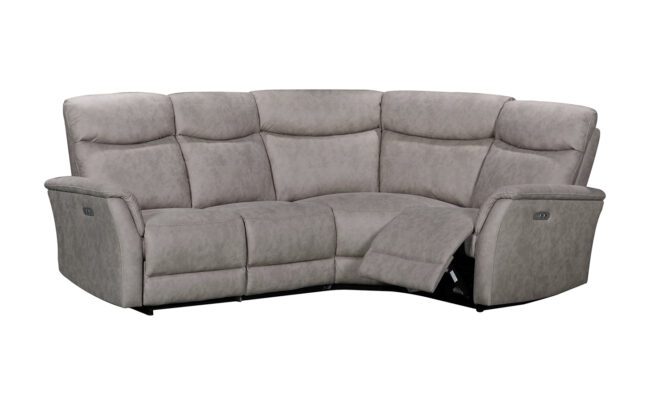 lavish_ A gray sectional recliner sofa with extended footrests on the ends, perfect for enhancing your Southport home decor.