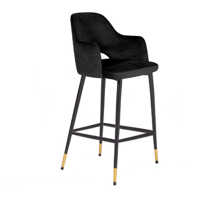 lavish_ Brianna bar chair Black with velvet upholstery and metal legs with gold-tone tips, perfect for home decor.