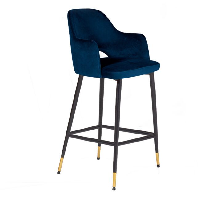 lavish_ Elegant Brianna Bar Chair Navy with black metal legs and gold feet detailing, perfect for Southport home decor.