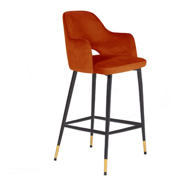 lavish_ Modern Brianna Bar Chair Rust with black metal legs and gold feet, perfect for interior design enthusiasts looking to enhance their home decor.