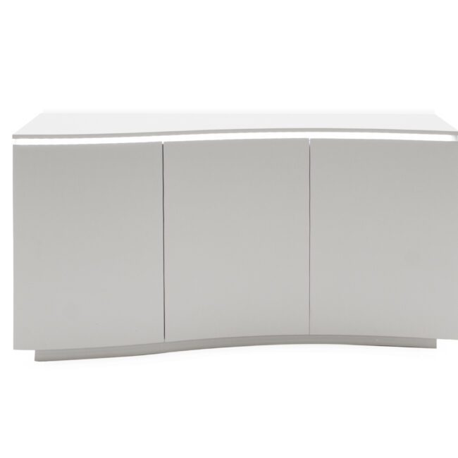 lavish_ Modern curved Lazzaro Sideboard - Light Grey Matt with LED storage cabinet with closed doors on a white background, perfect for Southport home decor.