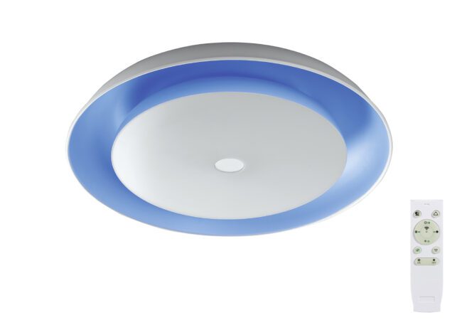 lavish_ Evie Bluetooth Speaker Ceiling Light with blue trim and remote control perfect for home decor.