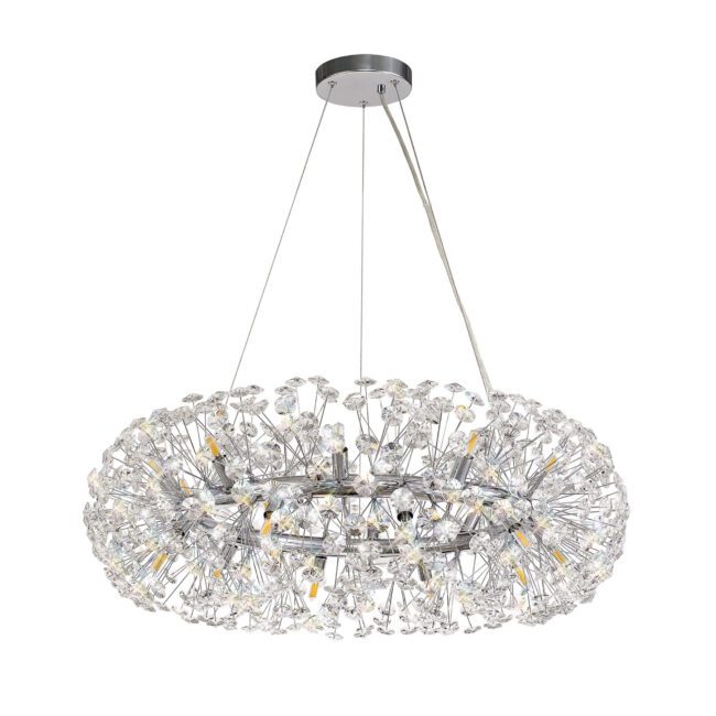 lavish_ Modern Beverley Pendant 20 Light G9 Polished Chrome/Crystal chandelier, perfect for interior design, on a white background.