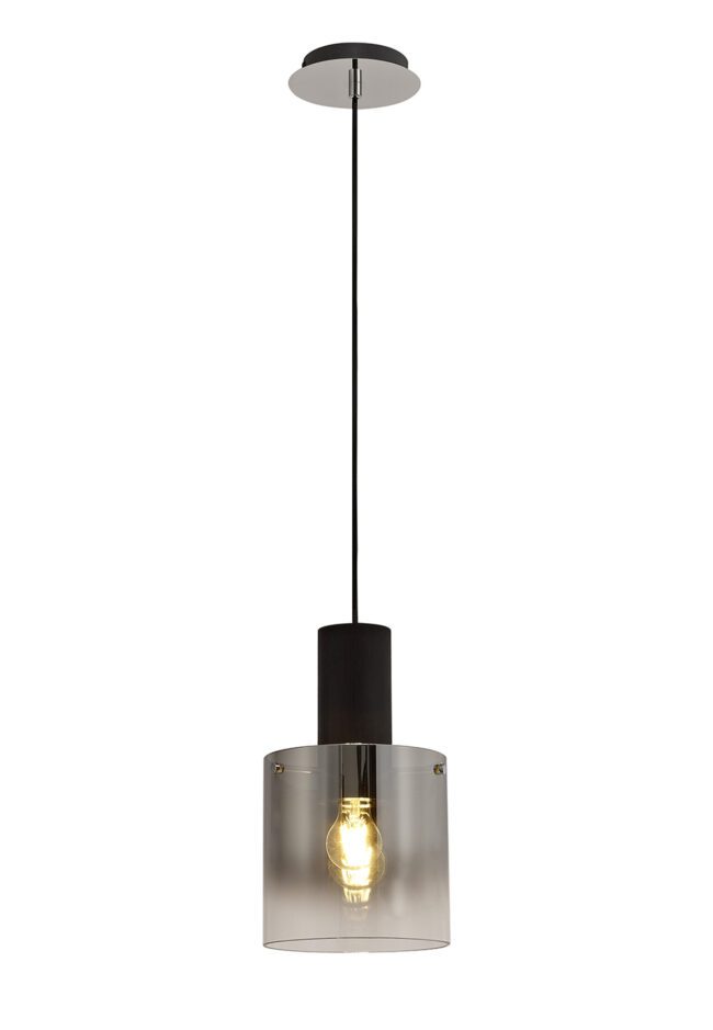 lavish_ Modern Bonnie Single Pendant light with a cylindrical shade and an exposed bulb, suspended from a ceiling, perfect for Southport interior design.