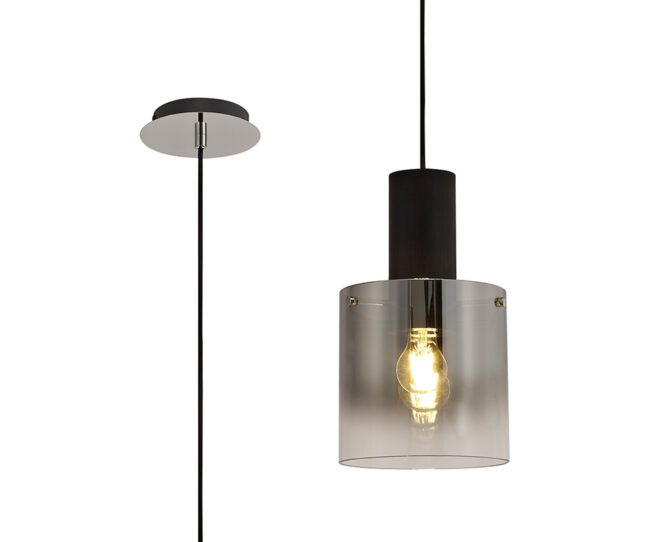 lavish_ Bonnie Single Pendant, perfect for home decor, with a visible filament bulb, black fittings, and translucent shade against a white background.