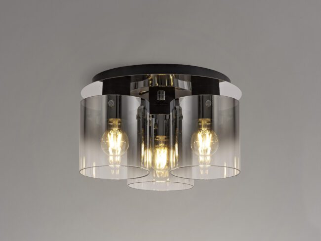lavish_ Modern Bonnie Round Ceiling Flush fixture with three illuminated bulbs.