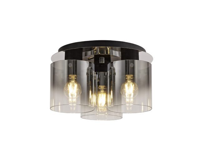 lavish_ Modern Bonnie Round Ceiling Flush light fixture with three bulbs, perfect for home decor, featuring a combination of metal and glass materials.
