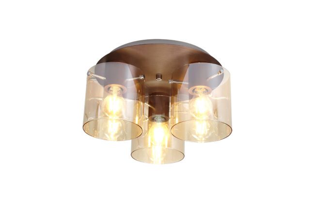 lavish_ Bonnie Round Ceiling Flush with three illuminated bulbs and cylindrical glass shades, perfect for your home decor.