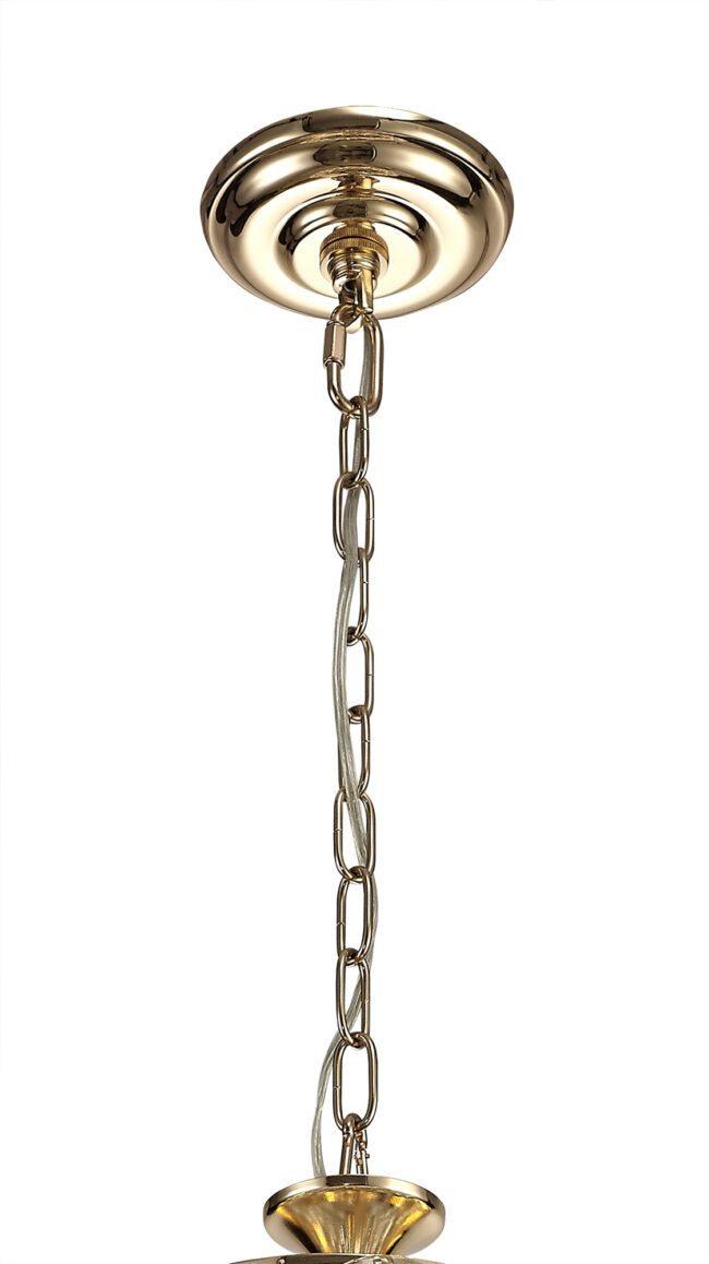 lavish_ Mayfair Pendant, 3 Light E14, French Gold/Crystal lighting fixture with a chain link suspension, perfect for Southport interior design.