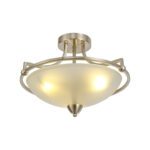 lavish_ Modern home decor Mia Semi Flush Ceiling, 3 Light E27, Satin Nickel/Frosted Glass fixture with metal accents.