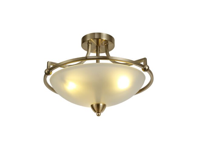 lavish_ Mia Semi Flush Ceiling light fixture with a frosted glass shade and metallic finish, perfect for interior design.