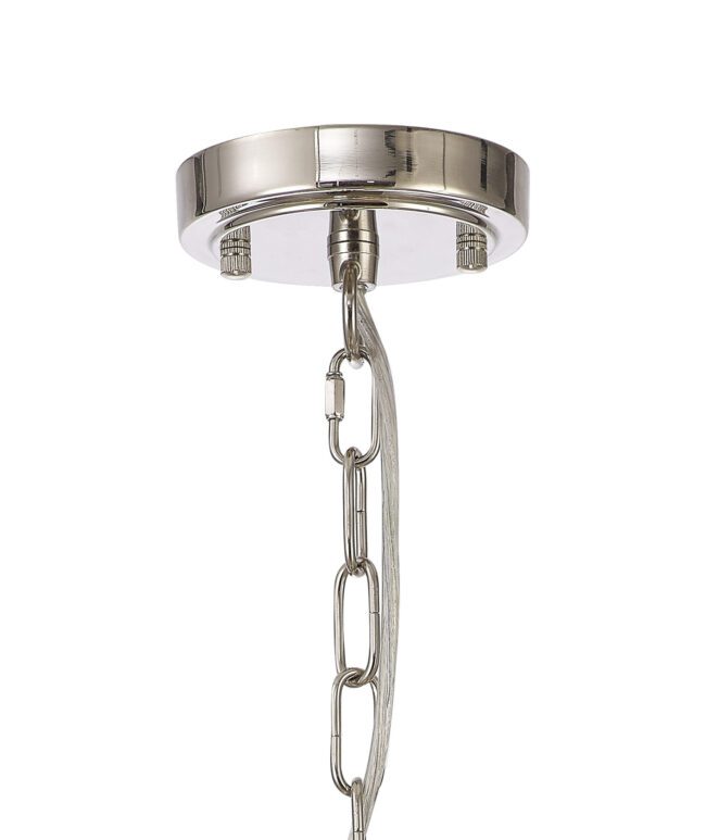 lavish_ Silver ceiling mount with chain link suspension, perfect for Helena Semi Flush / Pendant, 5 Light E27 in Polished Nickel with Prismatic Glass interior design.