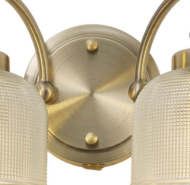lavish_ Close-up of a Helena Switched Wall Lamp 2 Light E27 Antique Brass / Prismatic Glass, perfect for Southport interior design.
