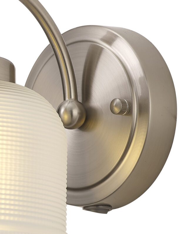 lavish_ Helena Switched Wall Lamp 1 Light E27 Satin Nickel / Frosted Glass with a brushed metal finish perfect for interior design aesthetics.