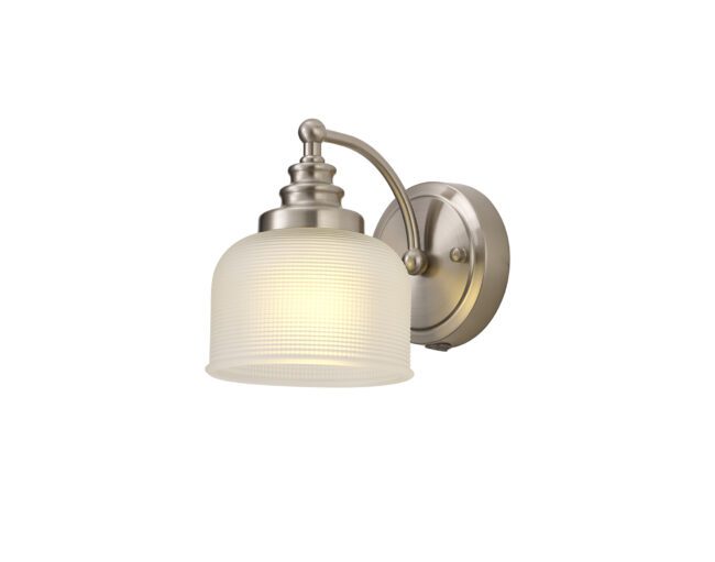 lavish_ Helena Switched Wall Lamp 1 Light E27 Satin Nickel / Frosted Glass with a brushed metal finish and frosted glass shade, perfect for interior design.