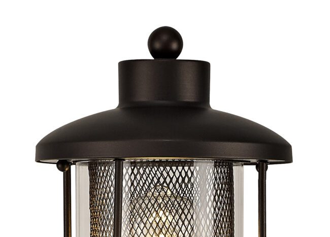 lavish_ Top portion of a Amelia Single Headed Post Lamp with a mesh screen design.
