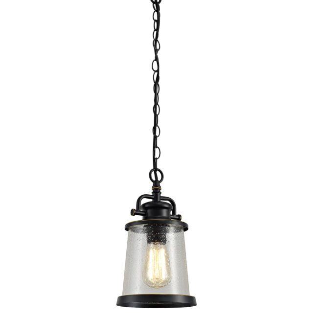 lavish_ A single Chester Pendant with a clear glass shade and vintage-style bulb, suspended by a chain, enhances your home decor with its elegant interior design.