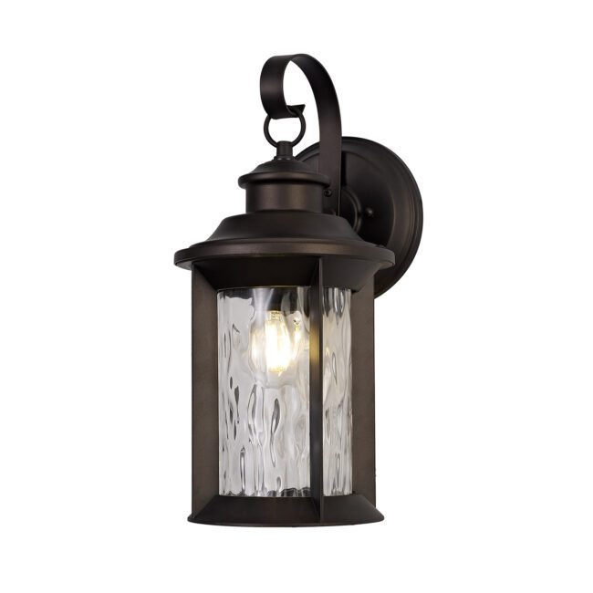 lavish_ Emilia Small Wall Lamp with a lit bulb and textured glass, perfect for Southport-inspired interior design.