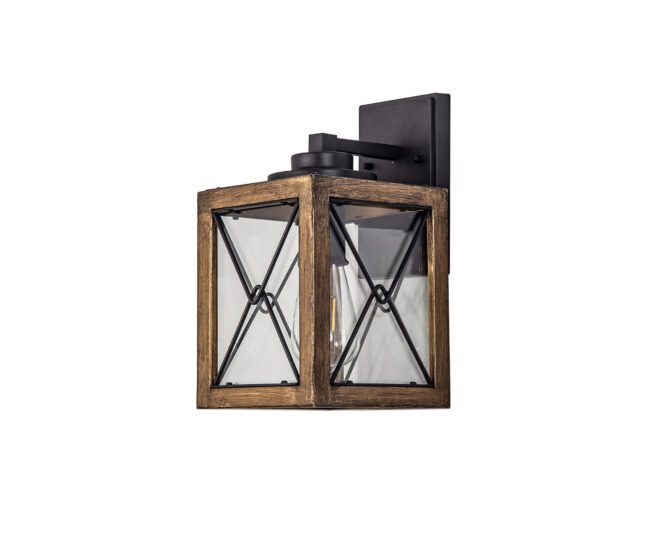 lavish_ Rustic-style Gant Small Wall Lamp with a wood-like finish and clear glass panels.