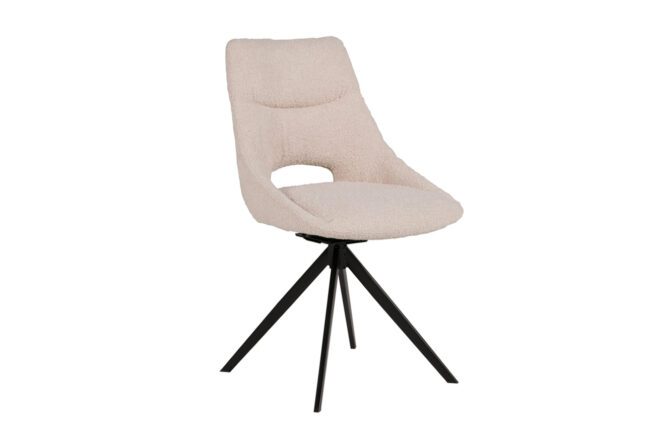 lavish_ Modern cream upholstered Barefoot Dining Chair with black metal legs on a white background.