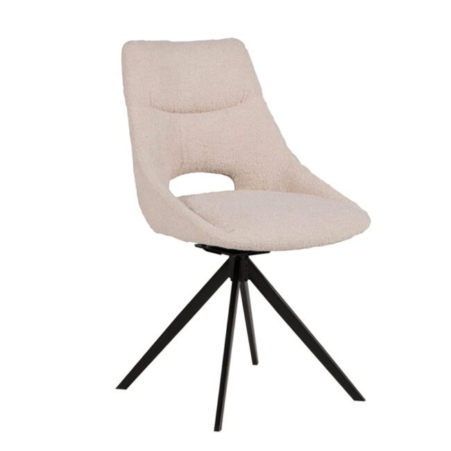 lavish_ Modern cream upholstered Barefoot Dining Chair with black metal legs on a white background.