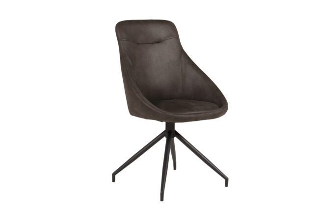 lavish_ Modern brown microfibre upholstered Hendrix Dining Chair with metal legs on a white background.