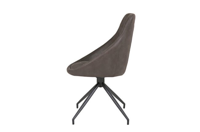 lavish_ Modern brown upholstered Hendrix Dining Chair with black metal legs on a white background.