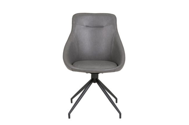 lavish_ Hendrix Dining Chair-Grey(PU) with a bucket seat design and black metal legs, perfect for Southport furniture and interior design.