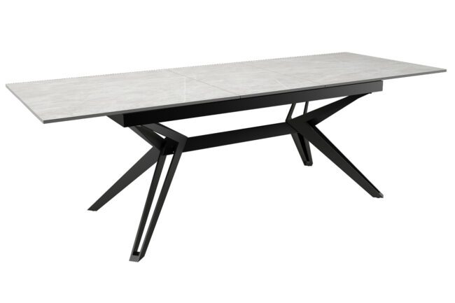 lavish_ Kore Extending Dining Table 1800-2300 with a faux stone top and black metal base, perfect for Southport home decor.