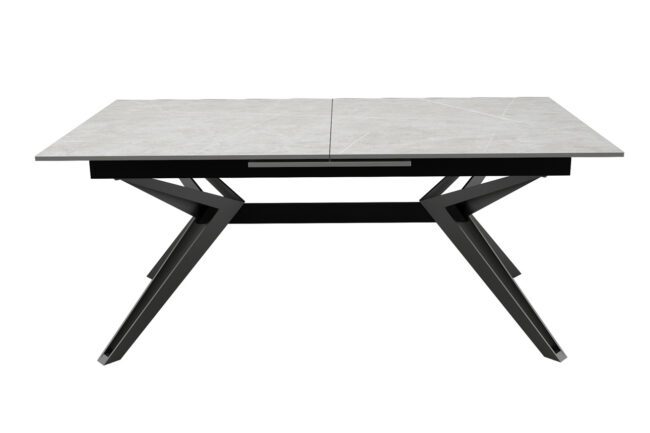 lavish_ Kore Extending Dining Table 1800-2300, perfect for Southport interior design, with a marble top and black metal base.