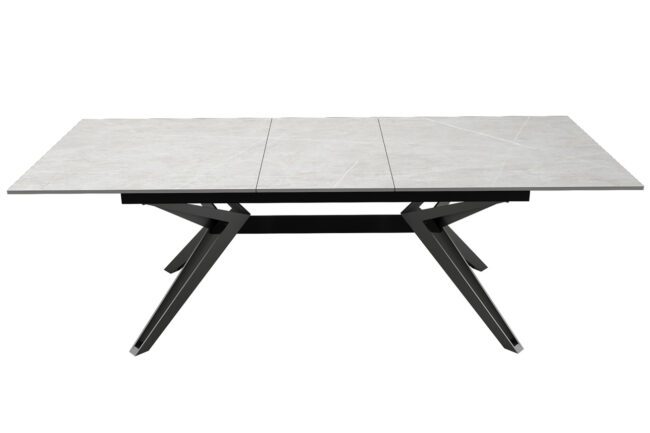 lavish_ Kore Extending Dining Table 1800-2300 with a stone pattern top and black metal base, perfect for interior design.